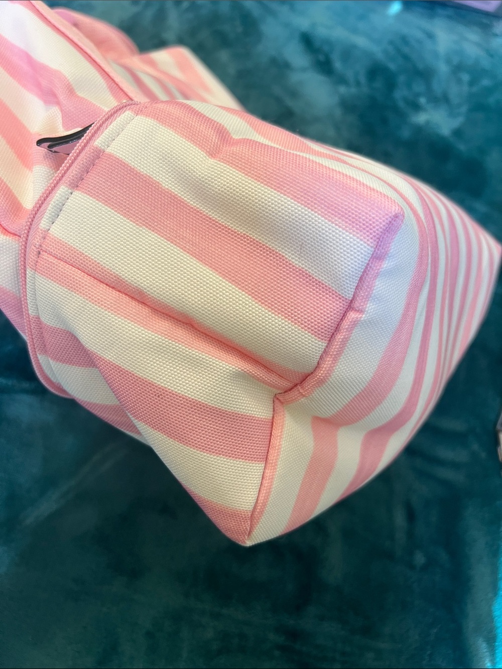 Victoria's Secret Pink and White Striped Tote with Bottom Zip Compartment - Picture 7 of 13